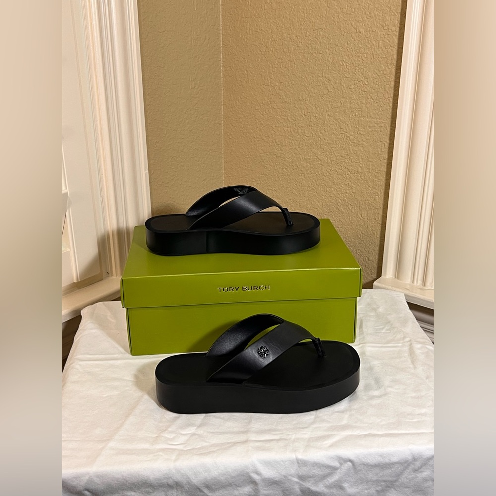 Tory Burch Black Platform Flip Flop Sandals - Picture 4 of 8